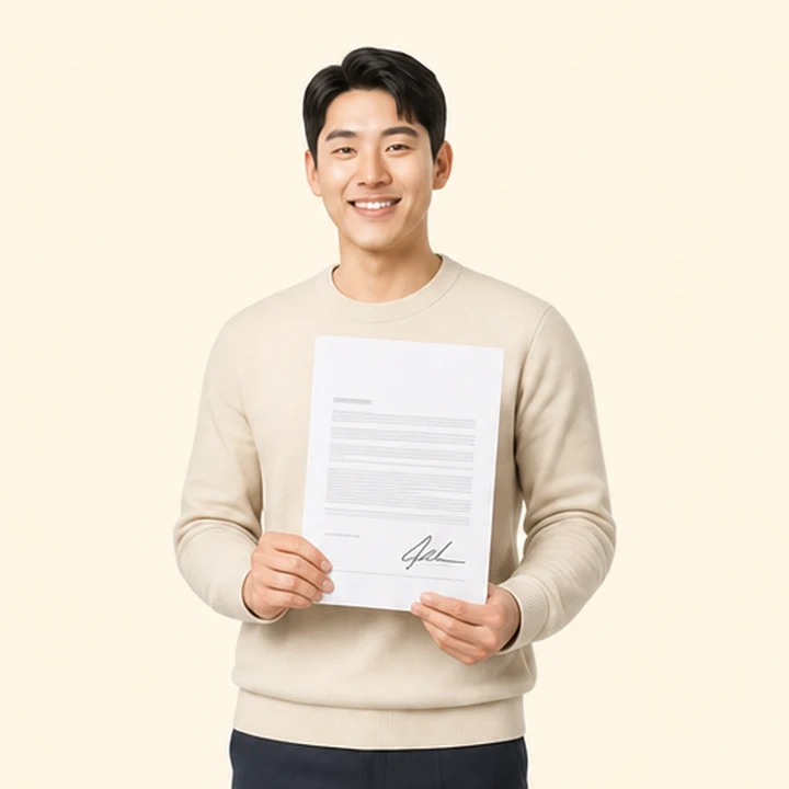 장기렌트 당일출고 서면 견적서를 들고 있는 고객